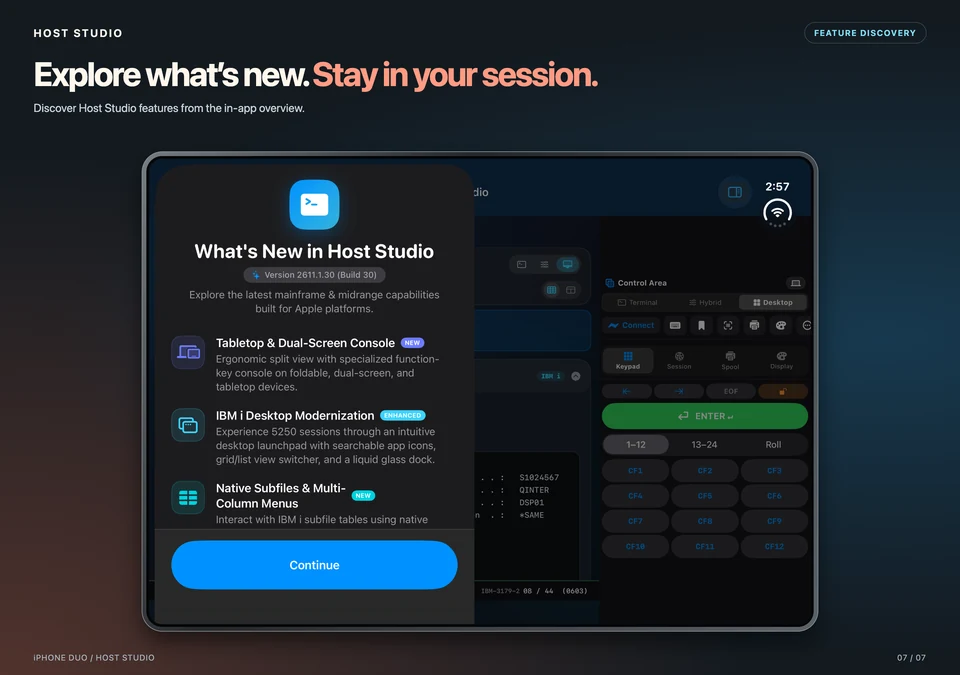 Host Studio feature panel beside the iPhone Duo session controls.