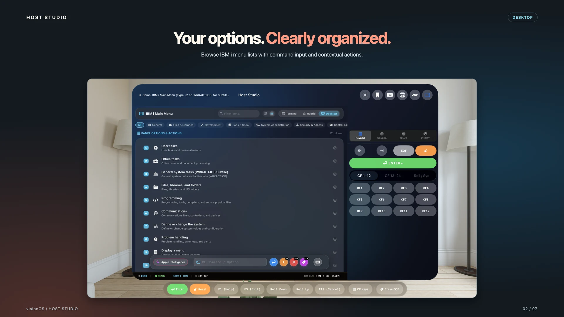Apple Vision Pro — Compact menu list. Your options. Clearly organized.